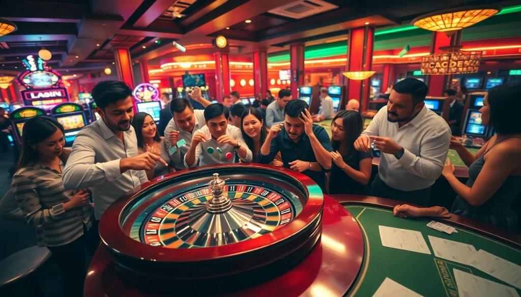Explore the thrilling atmosphere of a casino at https://x333.shop/, with players enjoying roulette and vibrant casino tables.